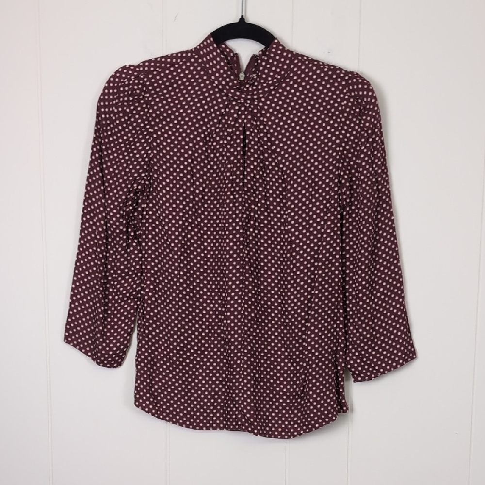 Rebecca Taylor Silk Polka Dot Mandarin Collar Blouse